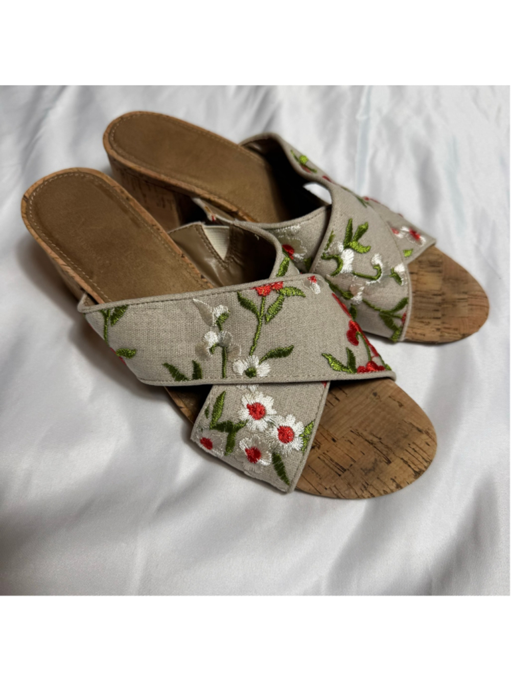 Women's A2 by Aerosoles Floral Embroidered Cork Wedge Sandals, Size 8, Beige